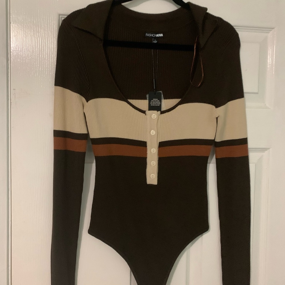 Fashion Nova Brown and Cream Women's Top